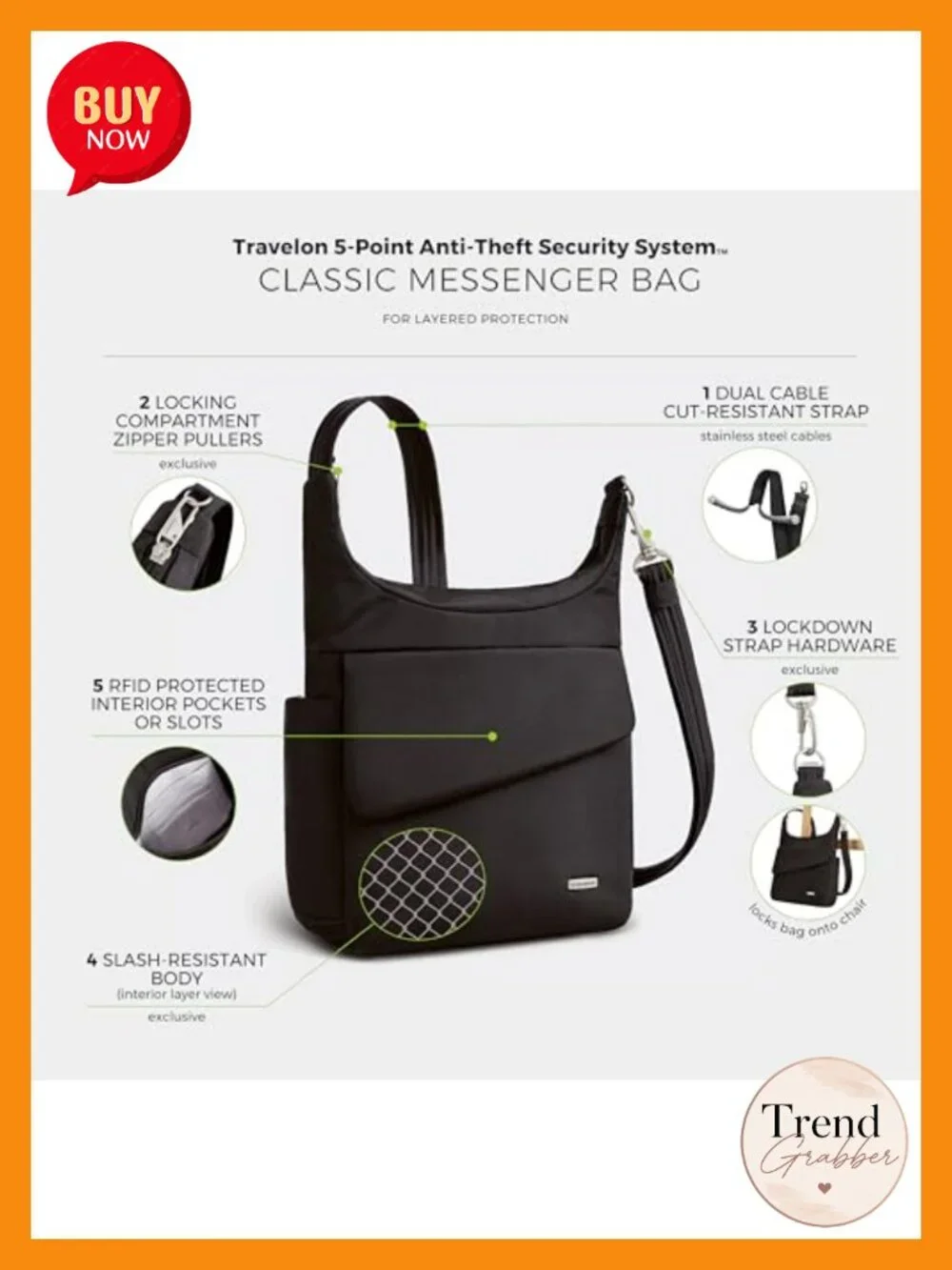 Anti-Theft Messenger Bag with RFID Blocking Laptop Shoulder Travel Bag